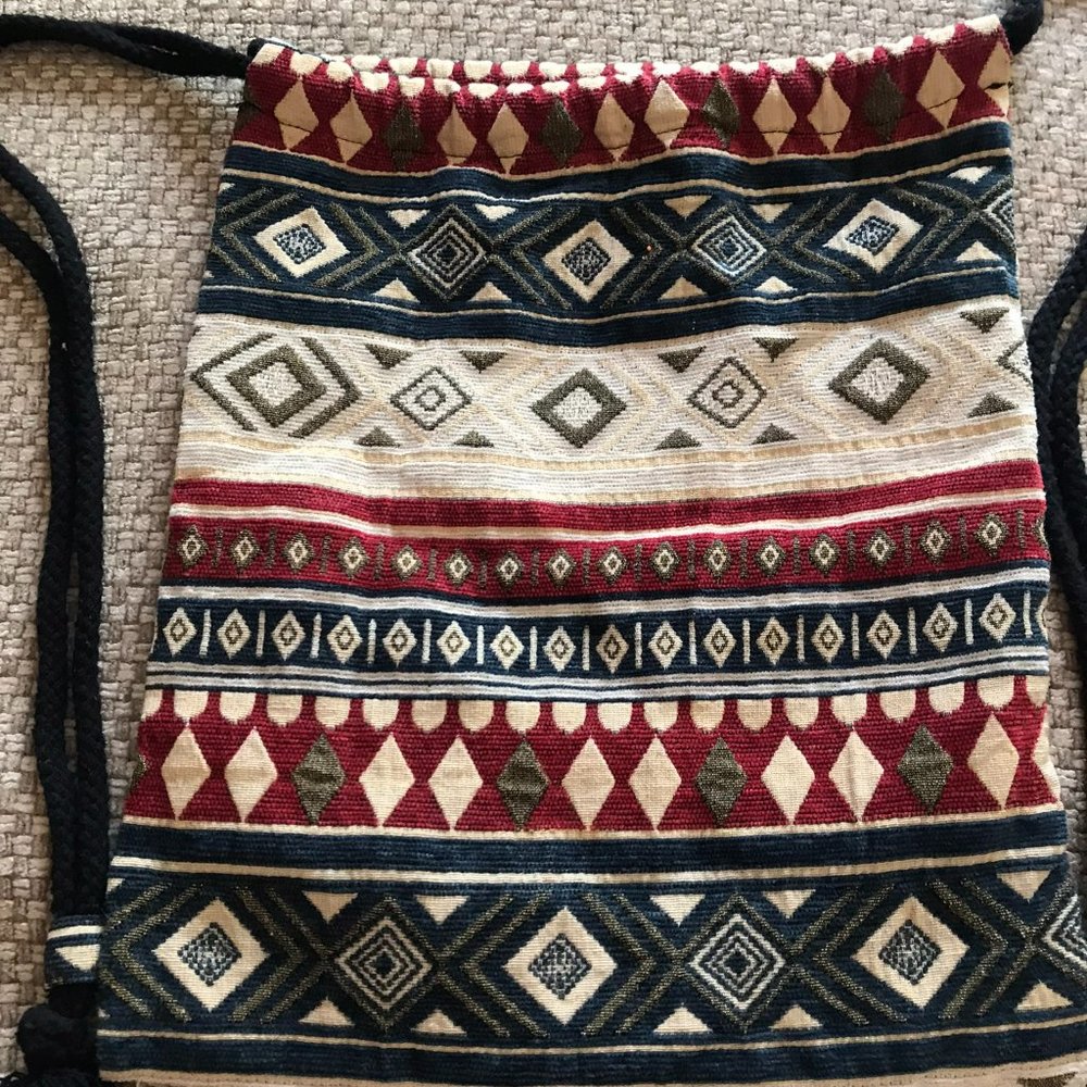 Canvas Backpack shopping bag southwest style new nwot used drawstring versatile